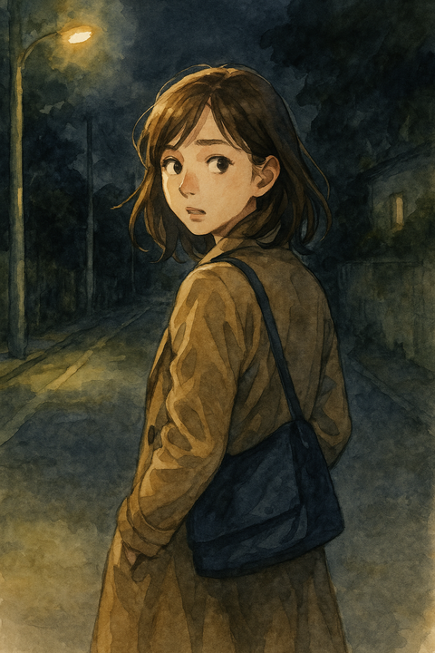 夜道　後ろを気にして歩く女性