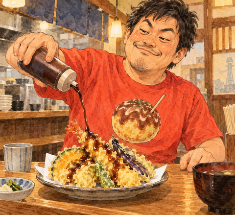 天ぷらにソースをかける大阪人