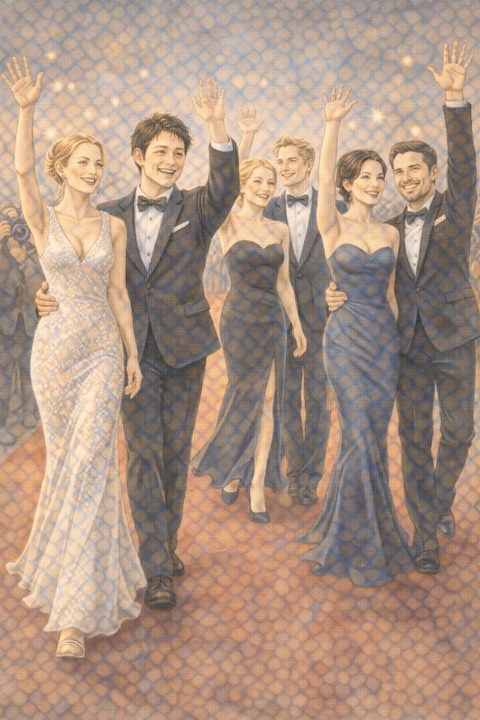 レッドカーペットを歩く俳優