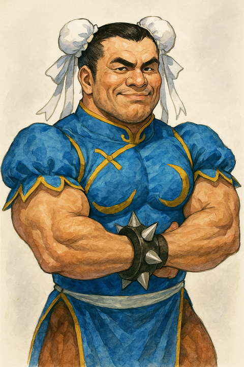 春麗風コスプレをする屈強な男性