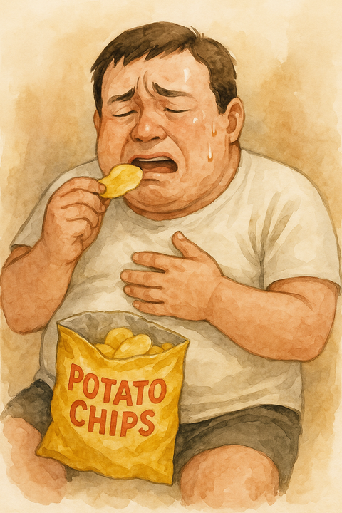 ポテトチップスが食べきれない男性