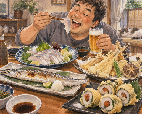 塩焼き・刺身天ぷら梅紫蘇巻き天ぷら太刀魚