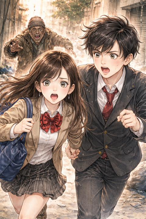 ホームレスに追いかけられる高校生カップル