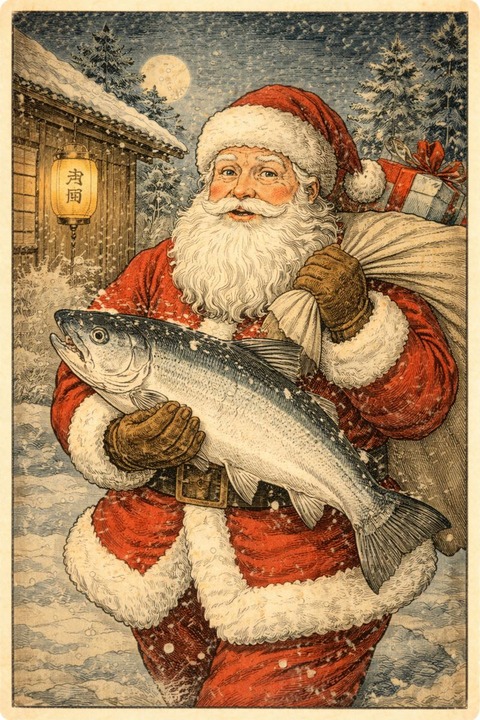 シャケを運ぶサンタクロース