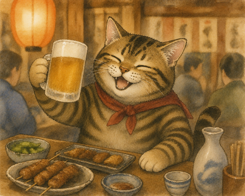 居酒屋で飲むねこすけ
