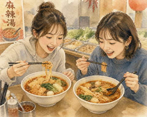 麻辣湯 を食べる女性