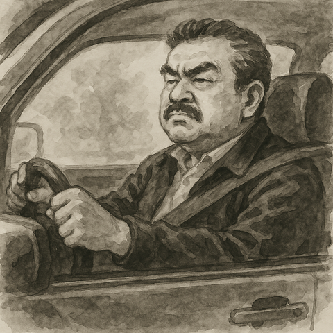 偉そうに車を運転するおやじ