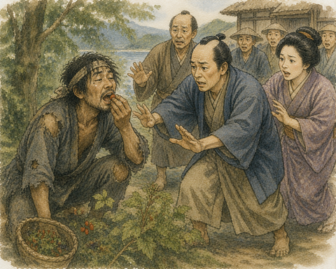自生してる物を安易に食べるボロボロの男性