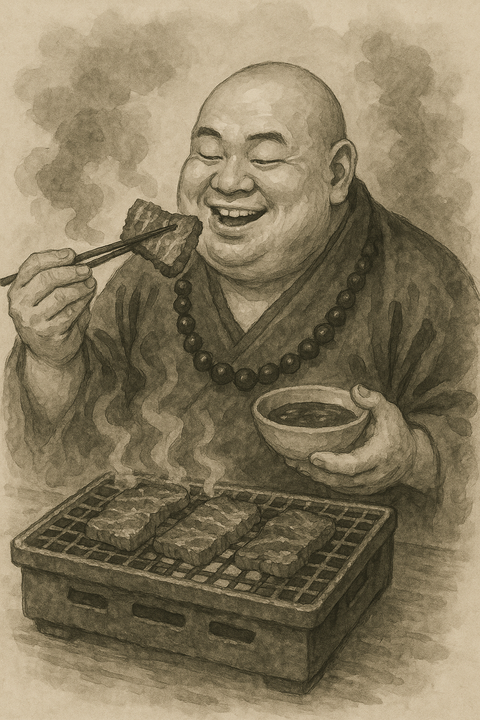焼肉を食べる坊主