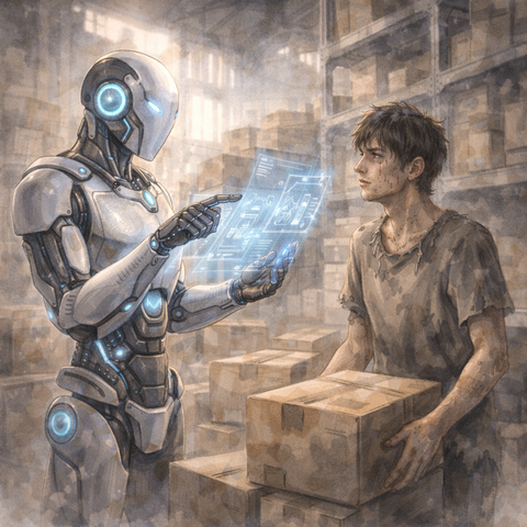 未来のAIロボットに作業指示される人間