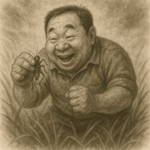 丸山さんのコオロギ捕獲