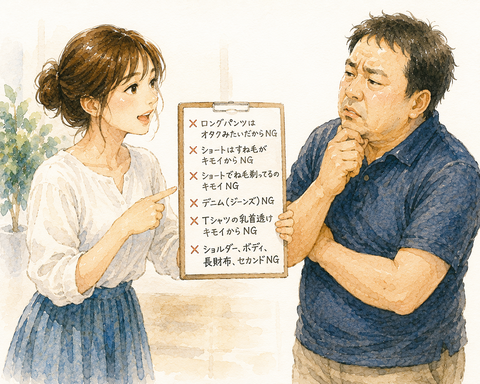 中年男性に説明する女性