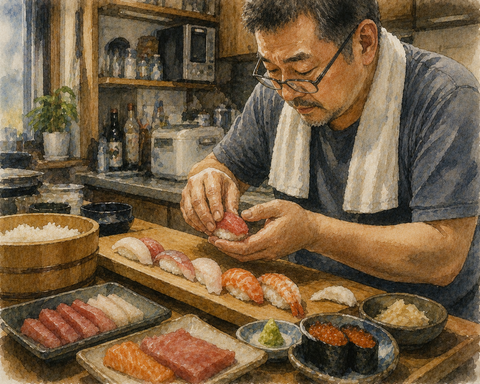 握りずしをにぎるおっさん