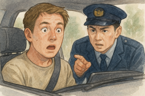 車で職質を受ける男性