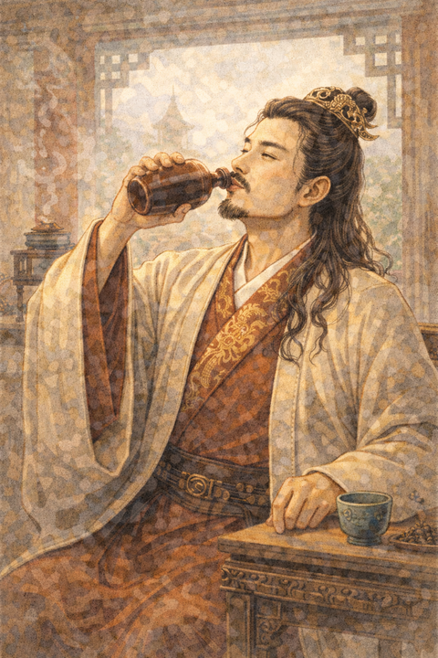 養命酒を飲む男性