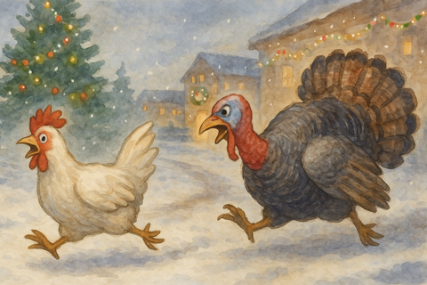 クリスマスの鶏と七面鳥