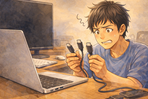 USB-Cで迷う男性