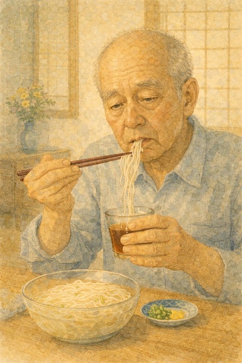 素麺を食べるおじいちゃん