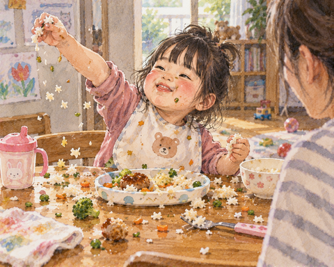 遊び食べをしている３歳