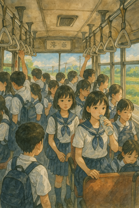 学生で満員のバス