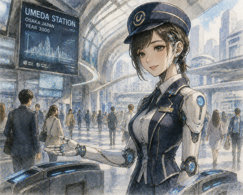 大阪梅田駅に美女型ヒューマノイド駅員