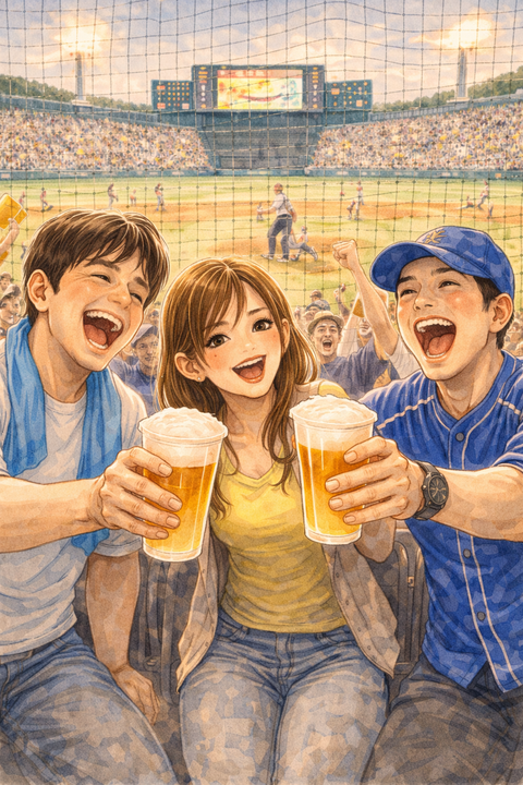球場でビールで乾杯