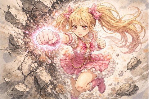 パンチでコンクリート壁を割る魔法少女