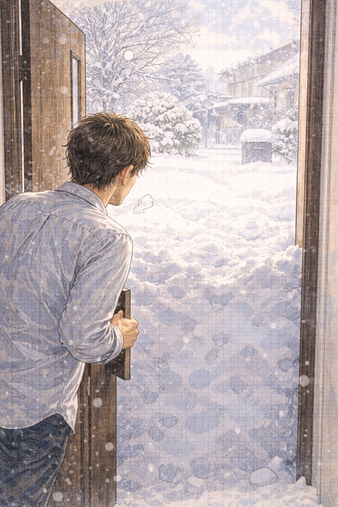 玄関空けたら大雪