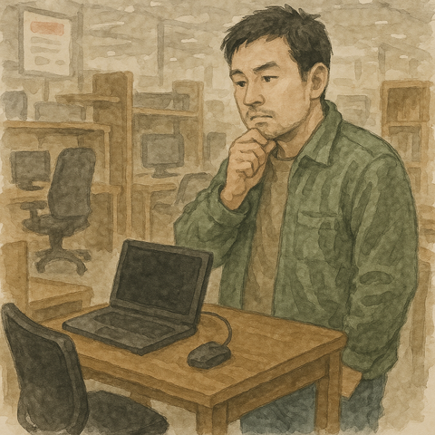 パソコンデスクを選ぶ男性