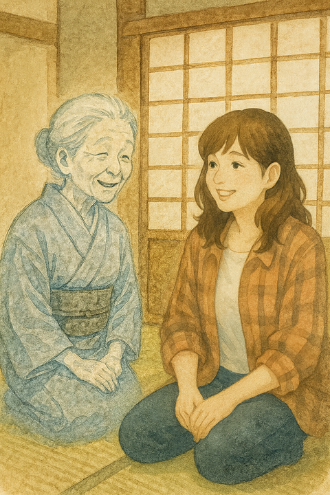 遊びに来た婆ちゃんと孫の女性