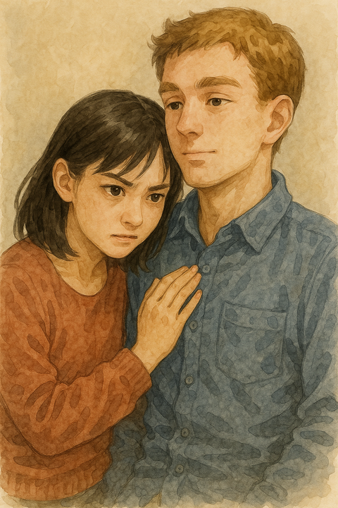 彼氏の心臓の音を聞く彼女