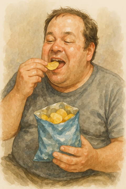 ポテチを食べる中年