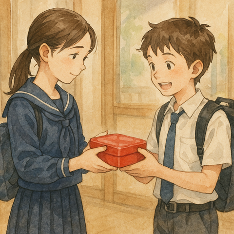 お弁当を渡す姉