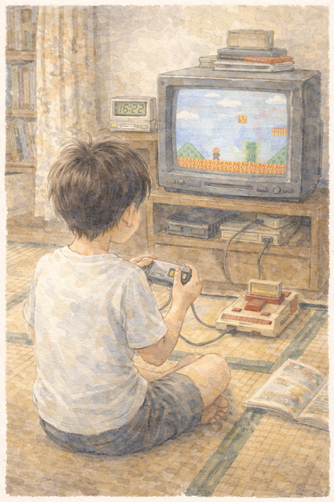 テレビゲームをする小学生の後ろ姿