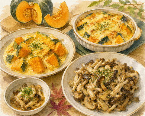かぼちゃ料理とキノコ料理