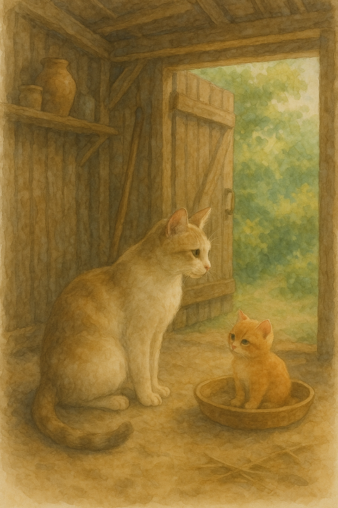 庭の倉庫の中no子猫と母猫