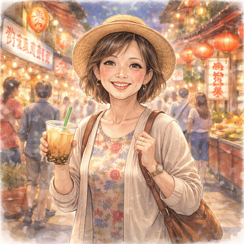 台湾旅行中の母親