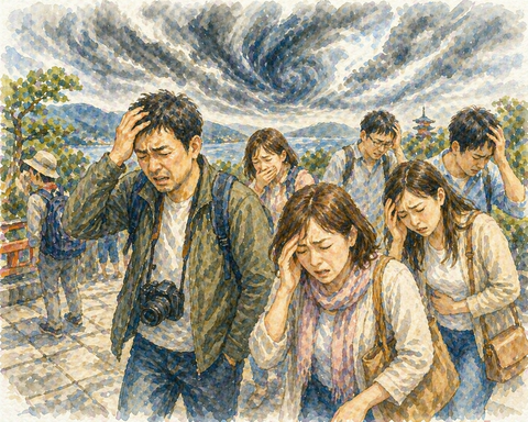 苦しむ観光客