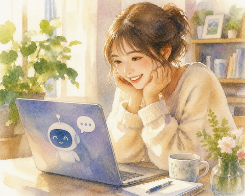 AIと楽しく会話する女性