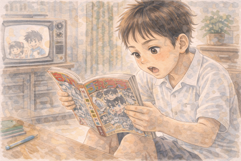 雑誌を読む男子