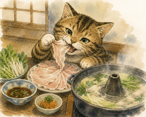 豚しゃぶ　を食べるねこすけ