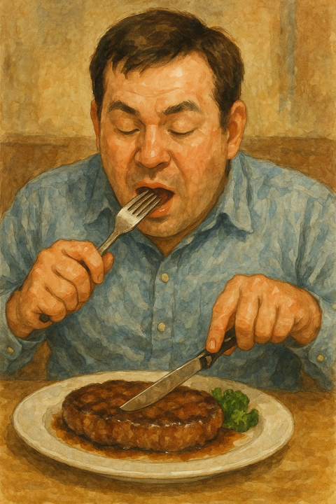 ステーキを食べる男性