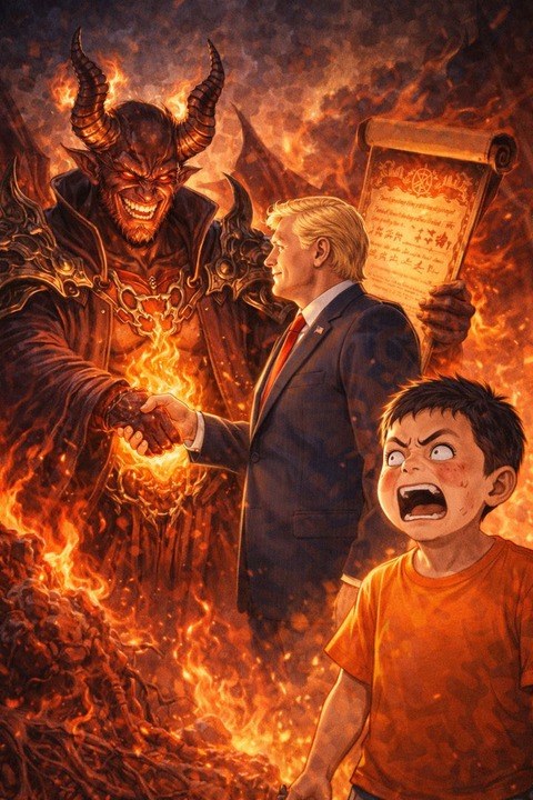 魔王と契約する大統領とドン引きするガキ大将