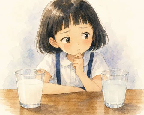 濃いカルピスと薄いカルピス迷う女子小学生