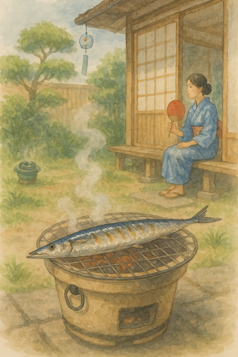 七輪で焼く秋刀魚