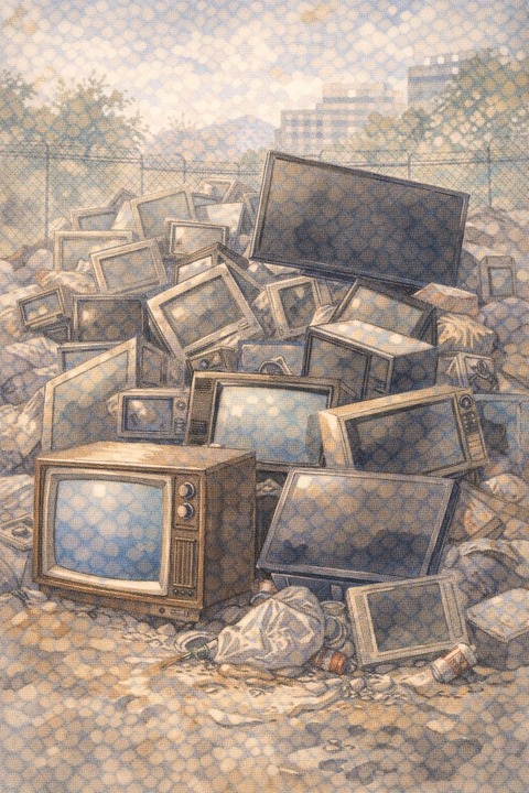 ゴミ捨て場に廃棄されたテレビ