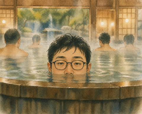 眼鏡かけて風呂入ってる男性