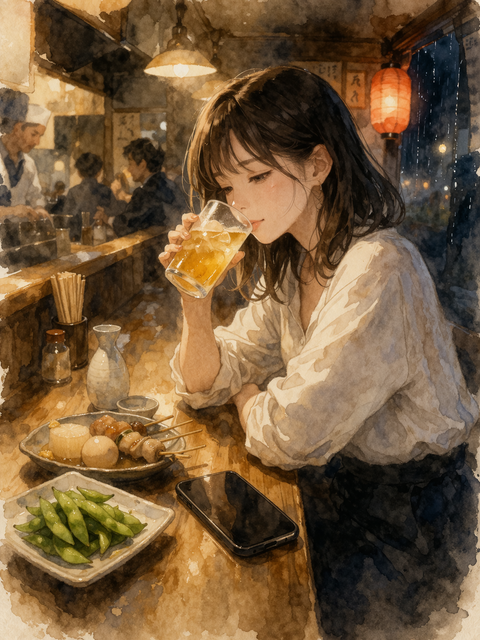 居酒屋で飲む女性