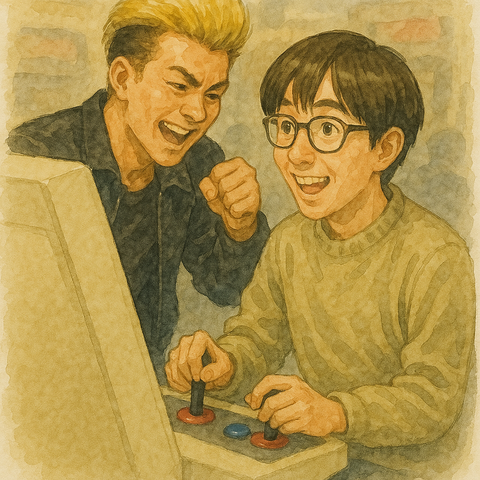 バブル期のゲームセンターで遊ぶヤンキーとチー牛