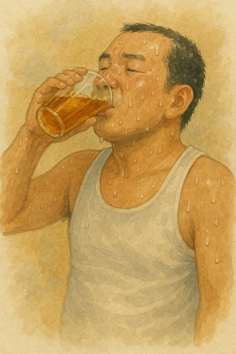 麦茶をゴクゴク飲む男性